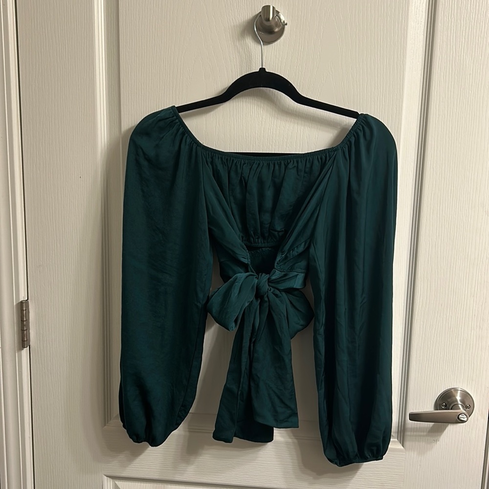 Cropped Tie Back Emerald Green Silky Top